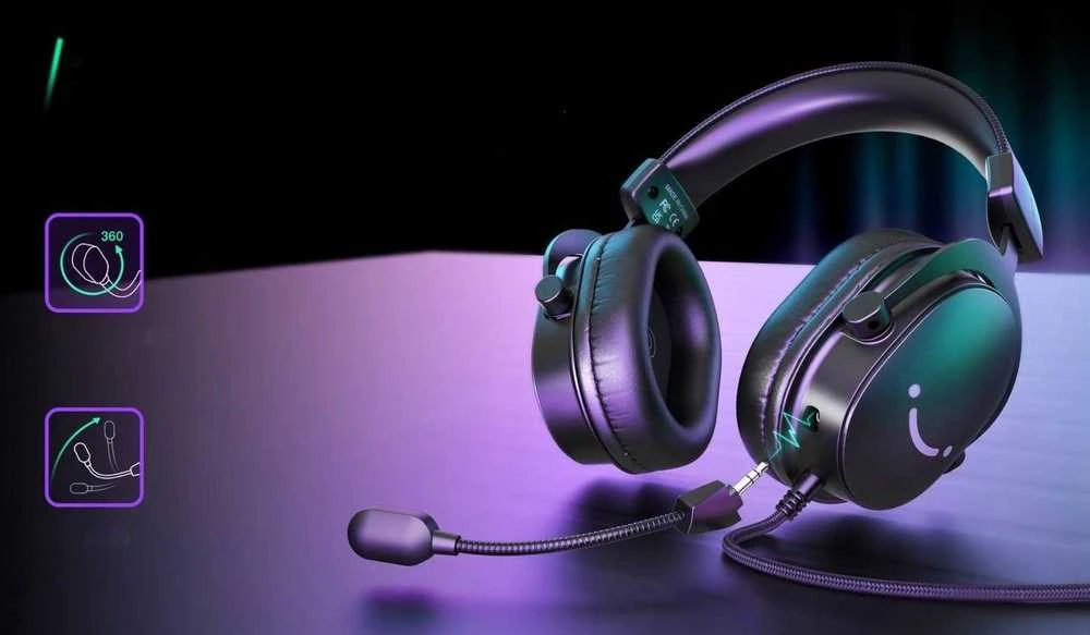 Fifine Microphone Fifine H9 dźwięk przestrzenny 7.1 ausinės studijinės su lankeliu ant galvos su mikrofonu juoda