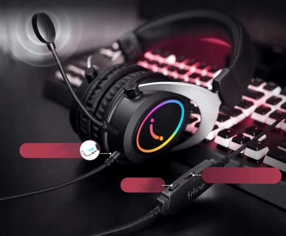 Ausinės Fifine Ausinės studijinės su lankeliu ant galvos FIFINE H3P AmpliGame RGB su mikrogonem studijinės