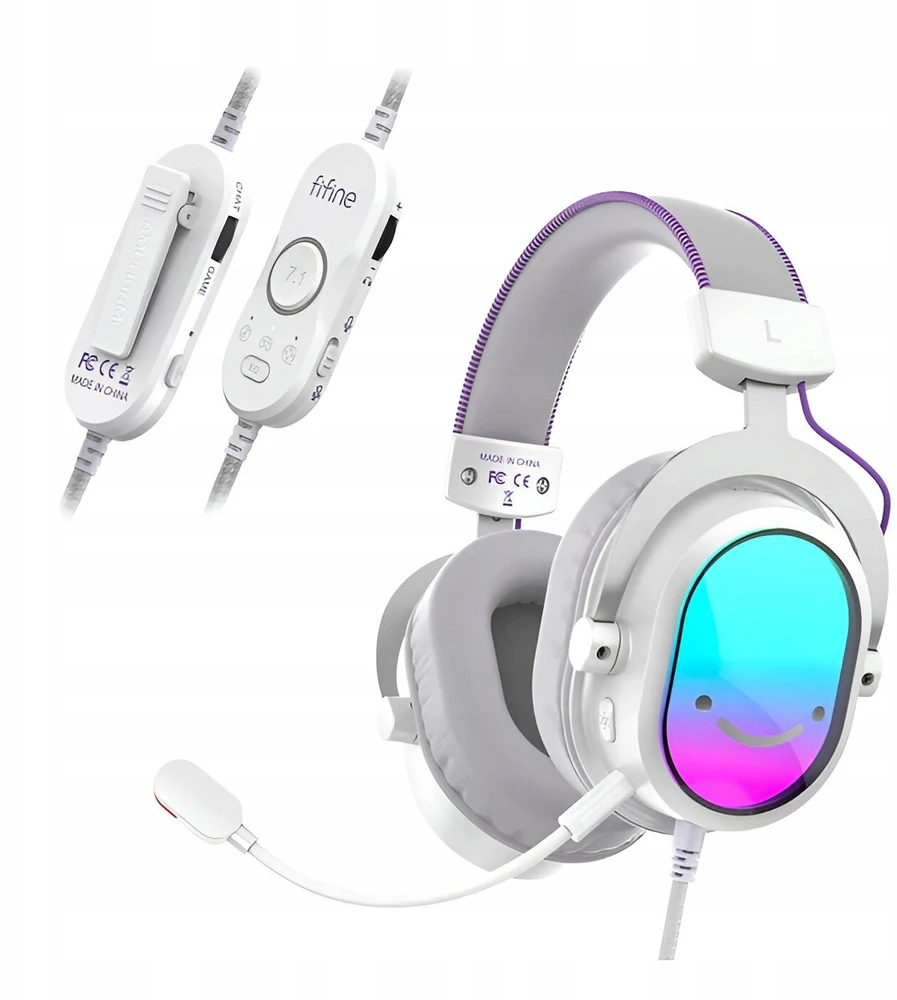 Fifine Microphone Ausinės studijinės su lankeliu ant galvos Fifine H16W 7.1 Baltas RGB