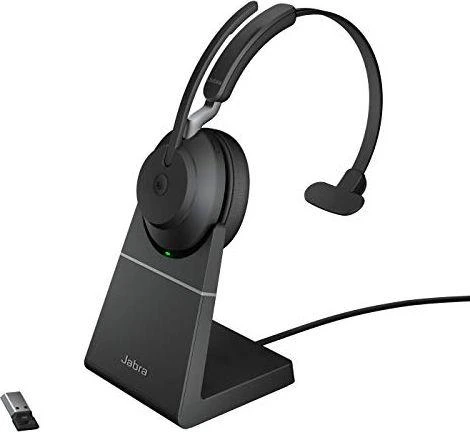 Jabra Evolve2 65 MS Mono Belaidės ausinės, Bluetooth, USB-A, Charging Stovas, Juoda