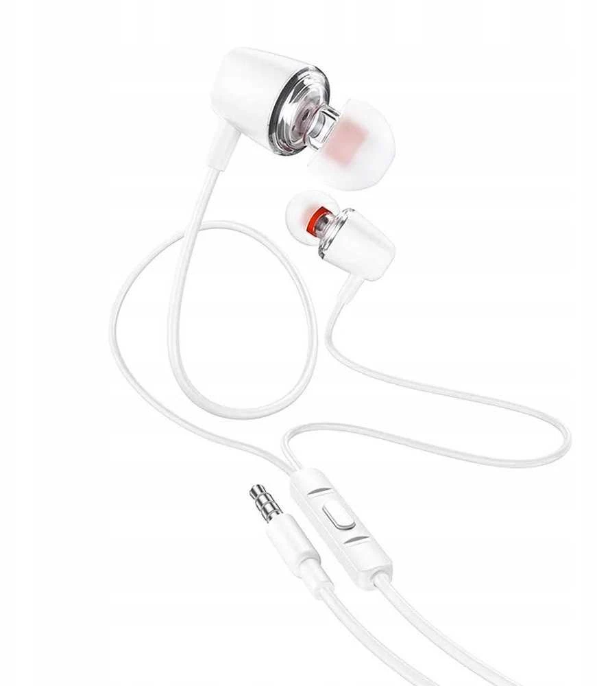 HOCO laidinės ausinės Jack 3,5 mm su mikrofonu M107 baltos spalvos