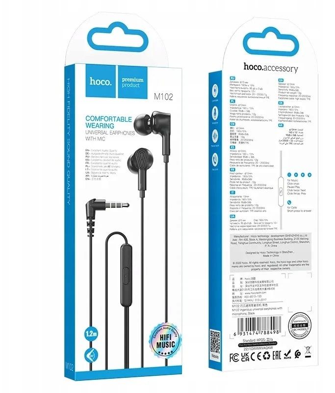 Wire ausinės Jack 3,5 mm Hoco M102 juodas
