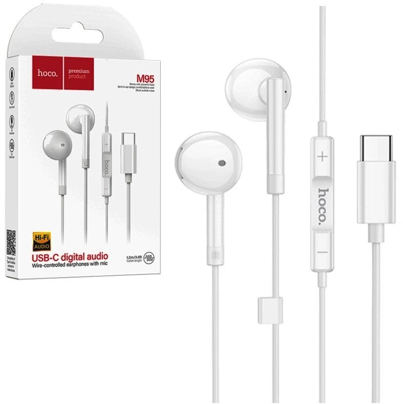Wire ausinės USB C Hoco M95 baltas