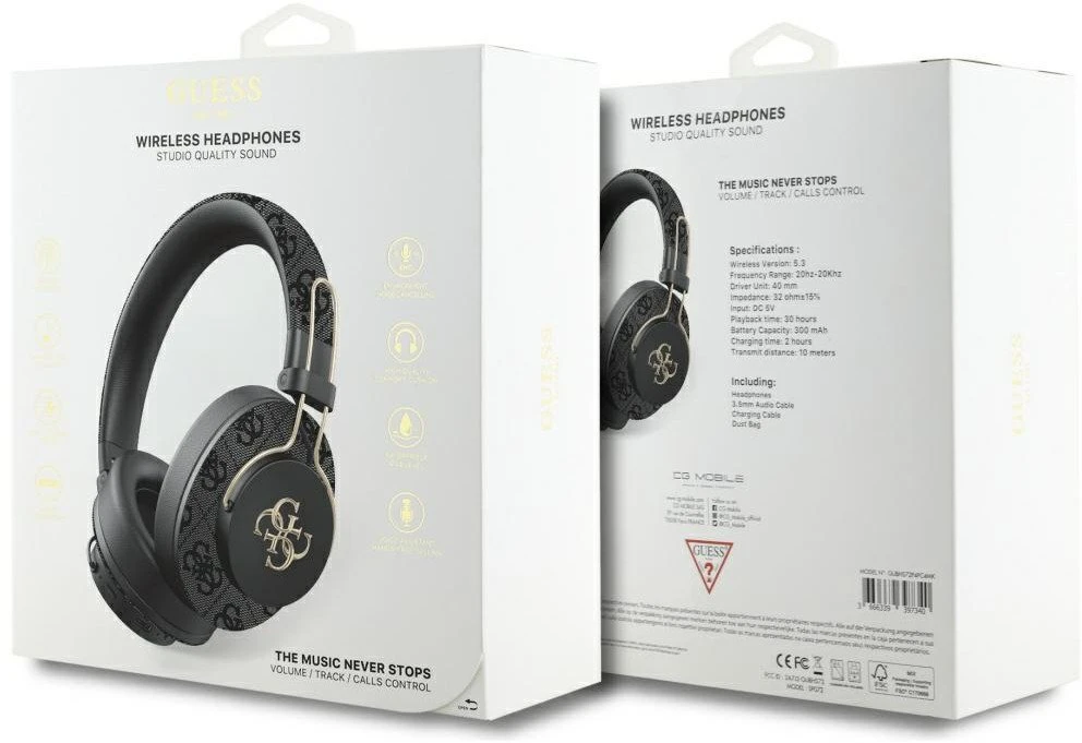 Guess PU 4G Metal Logo ENC belaidės ausinės juodos spalvos