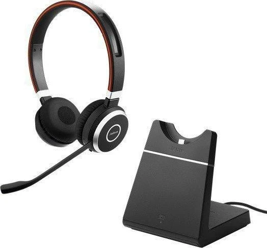 Jabra Evolve 65 SE UC Stereo Belaidės ausinės su mikrofonu, Bluetooth, Charging Stovas