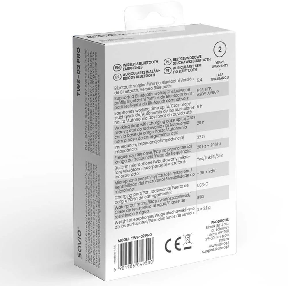 SAVIO TWS-02 PRO Belaidės Ausinės