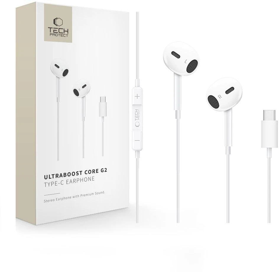 Tech-Protect Ultraboost Core G2 USB-C ausinės – baltos spalvos