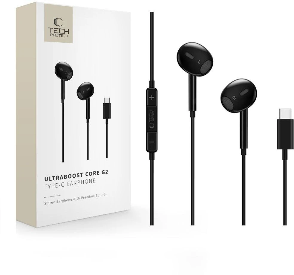 Tech-Protect Ultraboost Core G2 USB-C ausinės – juodos spalvos