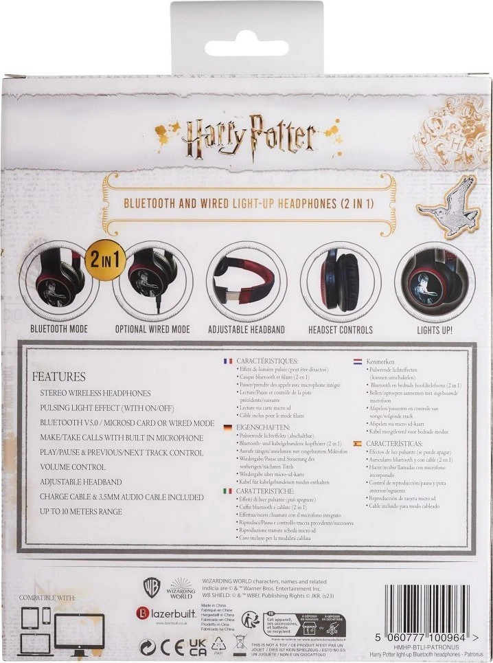 Harry Potter ausinių pakuotės galinė pusė
