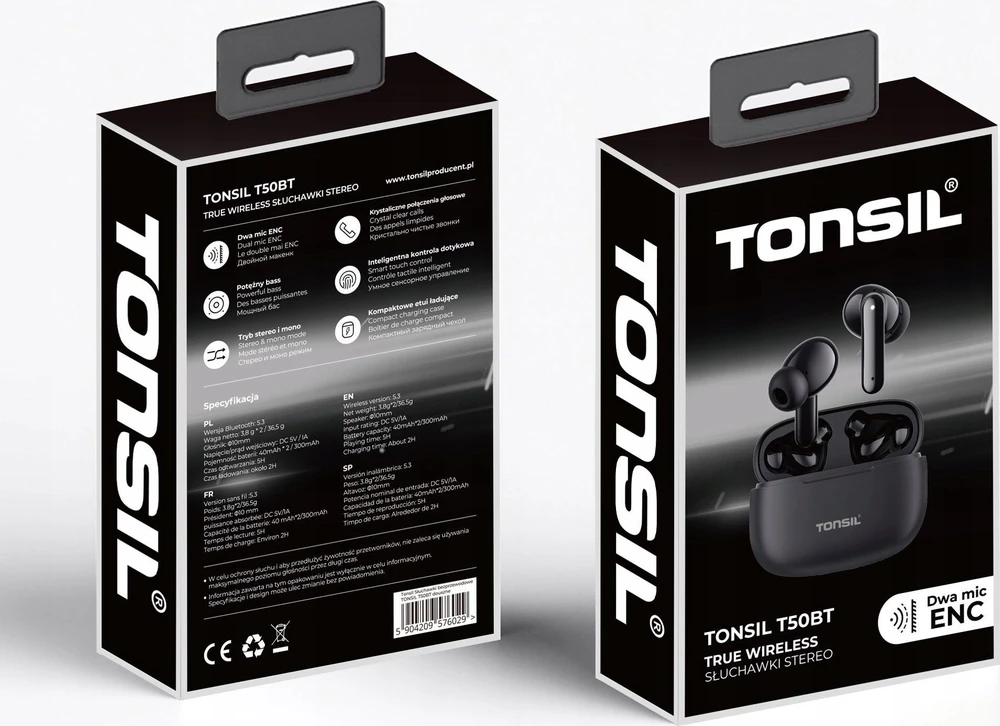 Ausinės Tonsil T55BT Pro juoda