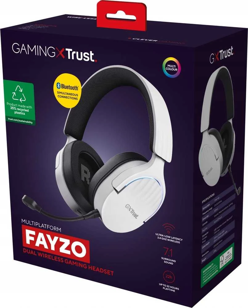 Trust GXT 491W FAYZO Ausinės su laidu & Belaidės su lankeliu ant galvos Gaming USB Type-C Bluetooth Juodas, Baltas