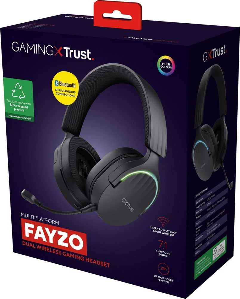 Belaidės žaidimų ausinės TRUST GXT 491 FAYZO, juodos