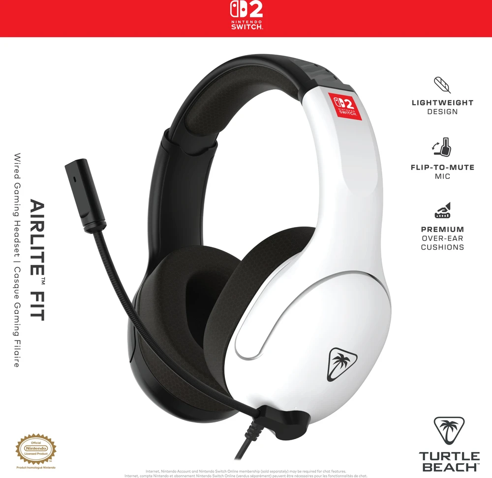 „Turtle Beach“ ausinės su mikrofonu „Airlite Fit Nintendo Switch 2“, juodos/baltos