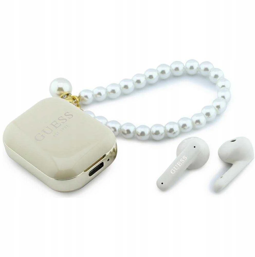 Belaidės ausinės GUESS TWS Pearl Strap GUE005326 smėlio spalvos