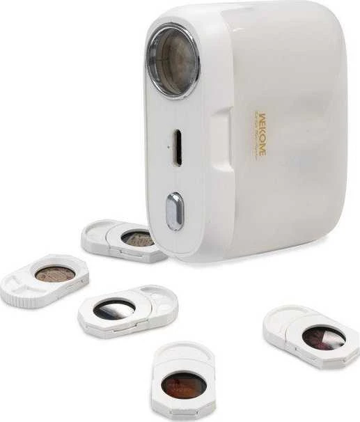 WEKOME S28 Pop Digital Series – Bluetooth V5.3 TWS belaidės ausinės su įkrovimo dėklu su projektoriaus funkcija (balta)