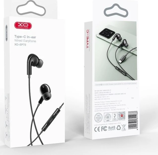 XO laidinės ausinės EP73 USB-C juodos spalvos