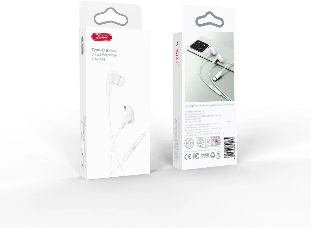 XO laidinės ausinės EP73 USB-C baltos spalvos