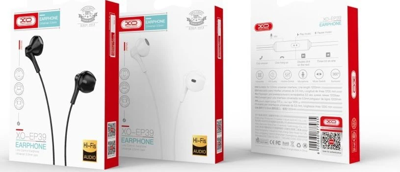 XO laidinės ausinės EP39 jack 3,5mm juodos