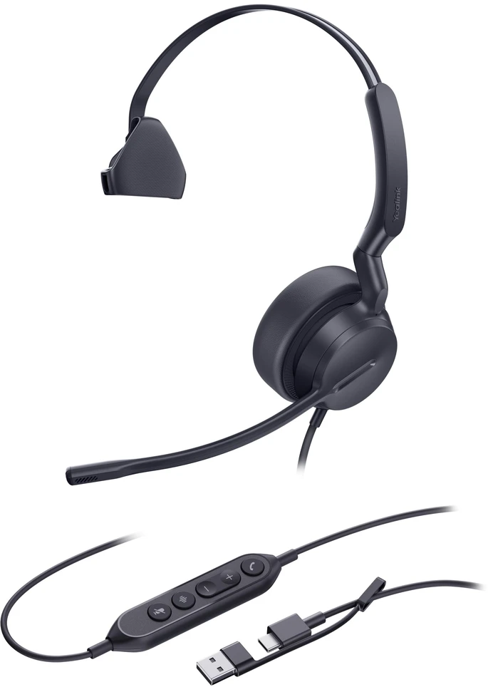 Yealink UH42 Mono UC USB-C/A Laisvų rankų įranga Vielinis Su lankeliu Skambučiai / muzika USB Type-C / USB Type-A Juoda