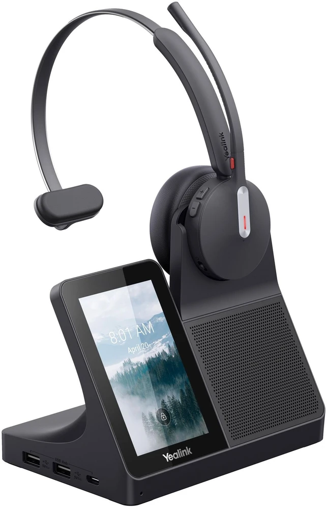 Ausinės Yealink WH64 Workstation Mono Laisvų rankų įranga Vielinis ir Bevielis Su lankeliu Biuras / skambučių centras C tipo USB Bluetooth Įkrovimo stovas Juoda