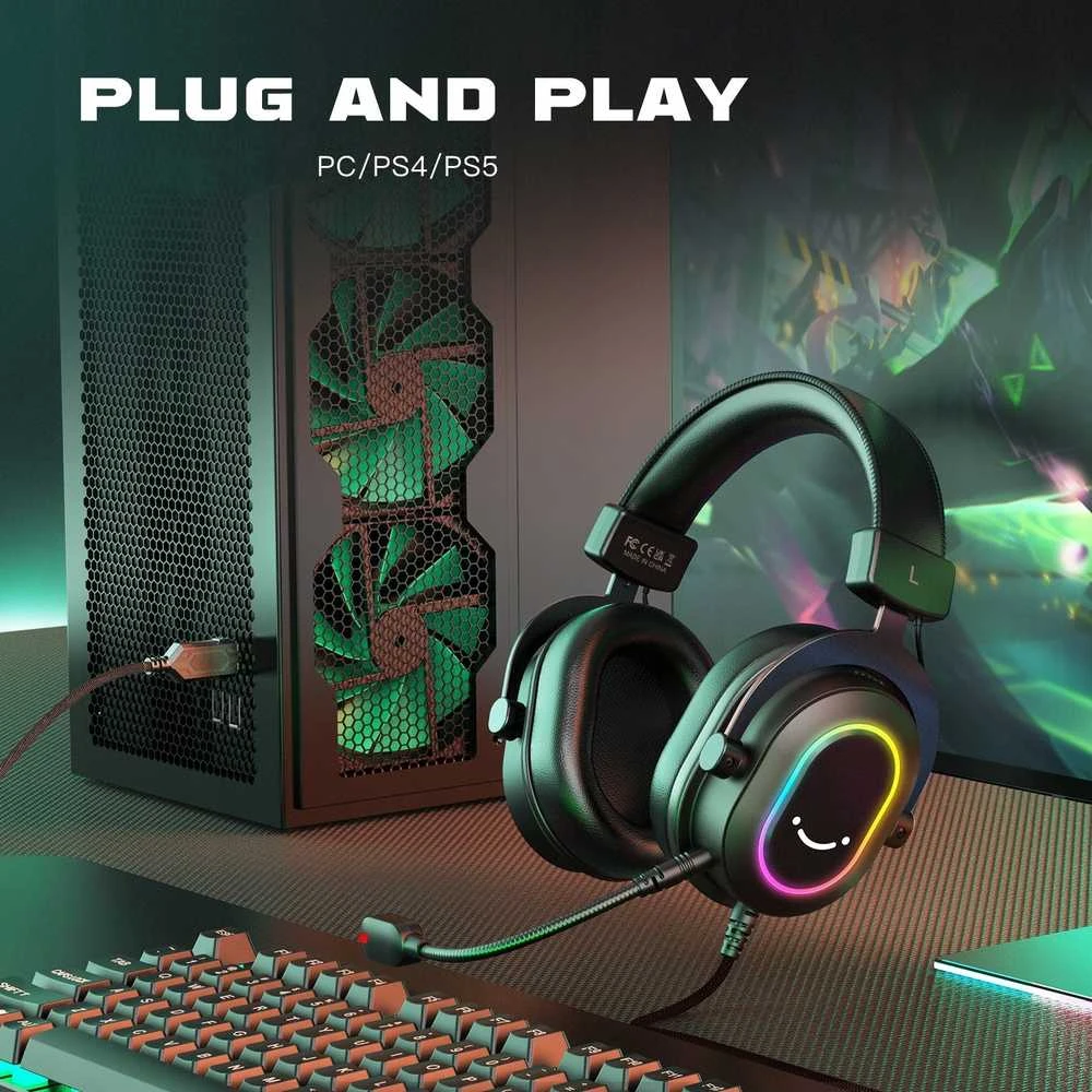Fifine Microphone FIFINE H6 AmpliGame RGB dźwięk przestrzenny 7.1 ausinės studijinės su lankeliu ant galvos
