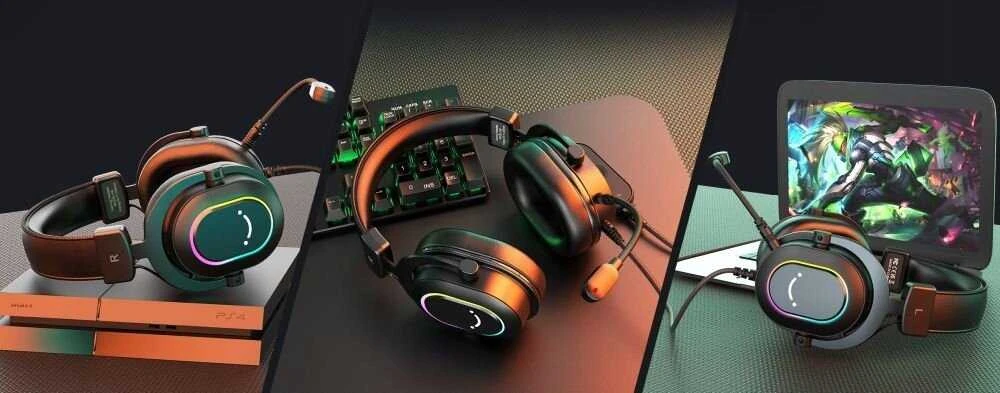 Fifine Microphone FIFINE H6 AmpliGame RGB dźwięk przestrzenny 7.1 ausinės studijinės su lankeliu ant galvos