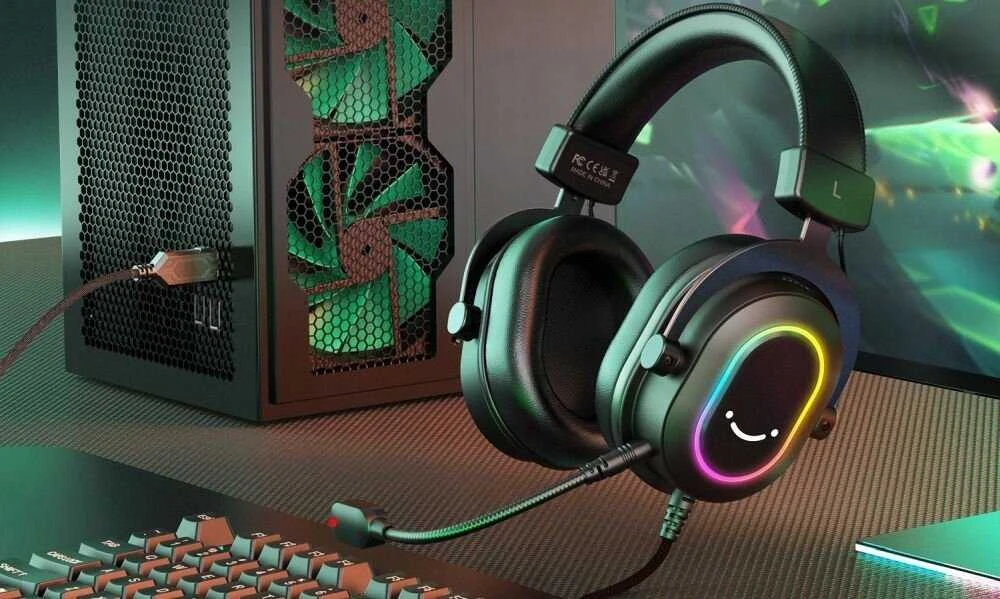 Fifine H6 žaidimų ausinės su RGB apšvietimu