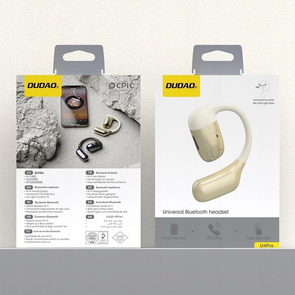 Dudao U4Pro Bluetooth universal ant ausų dedamos ausinės skirta both ears - beige ir auksinis