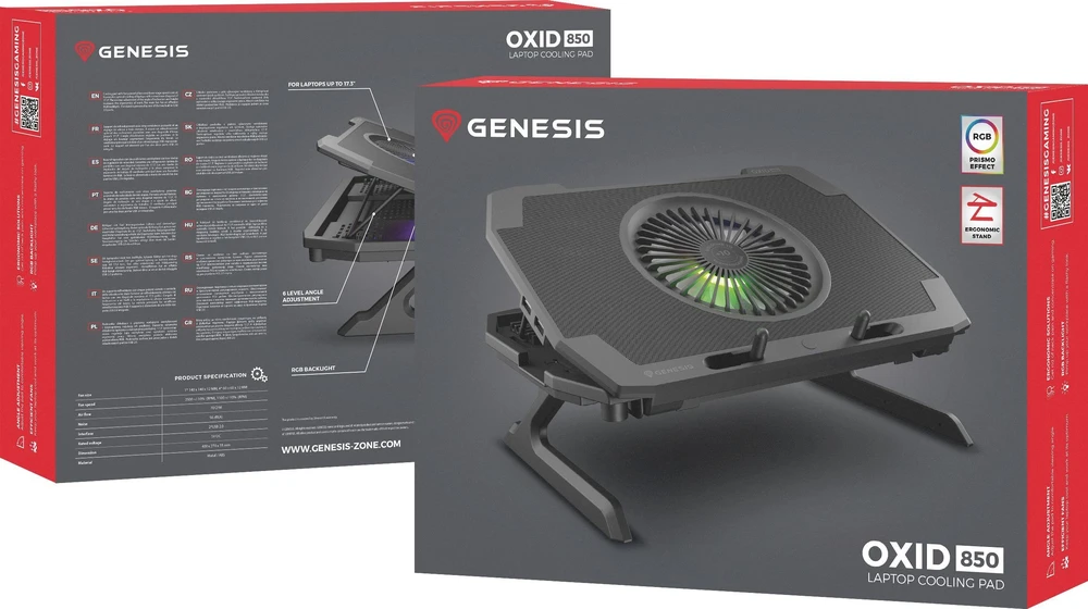 Genesis | Nešiojamas kompiuteris Cooling Pad | OXID 850 | Juodas