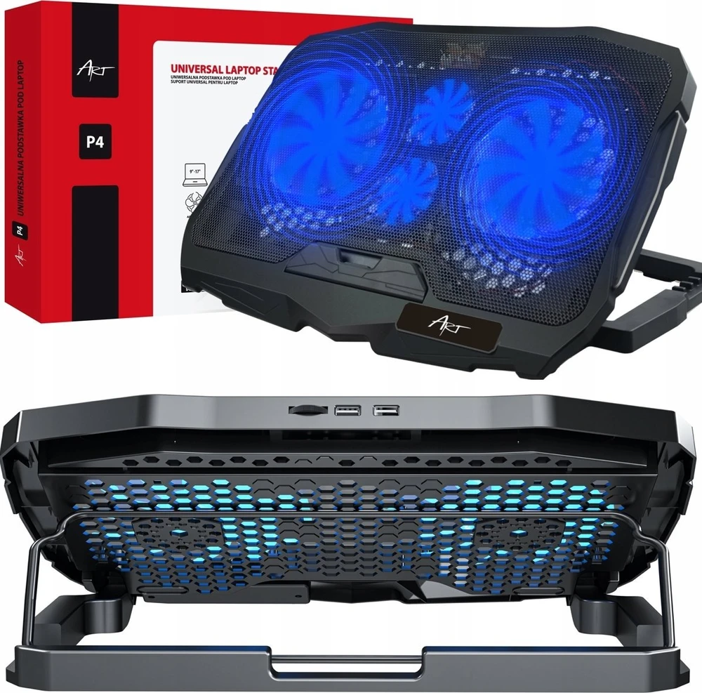 Nešiojamojo kompiuterio aušinimo stovas ART P4 2 x USB A LED juodas
