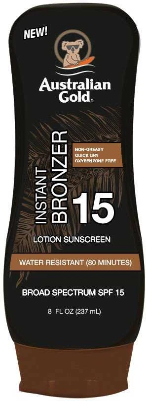 Australian Gold Instant Bronzer Lotion Sunscreen SPF15 Apsauginis losjonas nuo saulės su bronzantais, 237 ml