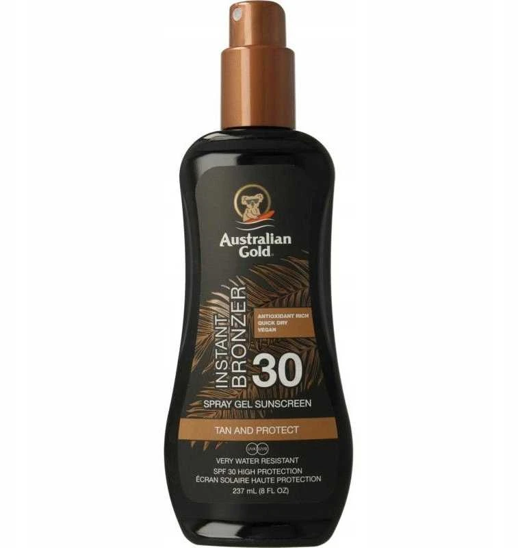 Australian Gold Spray Gel Sunscreen SPF30 Apsauginis purškiamas pienelis nuo saulės su bronzantais, 237 ml