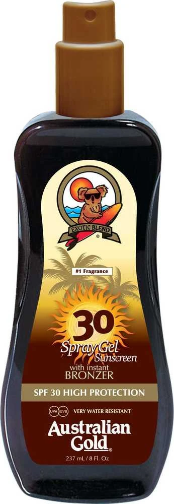Australian Gold Spray Gel Sunscreen SPF30 Apsauginis purškiamas pienelis nuo saulės su bronzantais, 237 ml