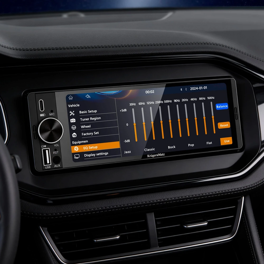 Automagnetola Kruger & Matz KM2016 1DIN CarPlay/AndroidAuto automobilio radijas