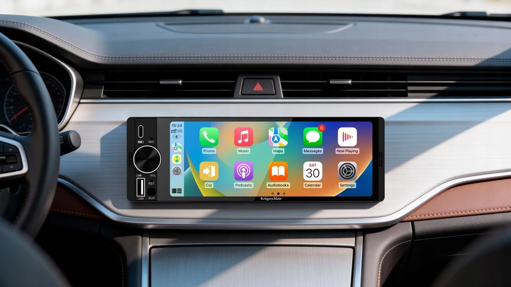 Automagnetola Kruger & Matz KM2016 1DIN CarPlay/AndroidAuto automobilio radijas