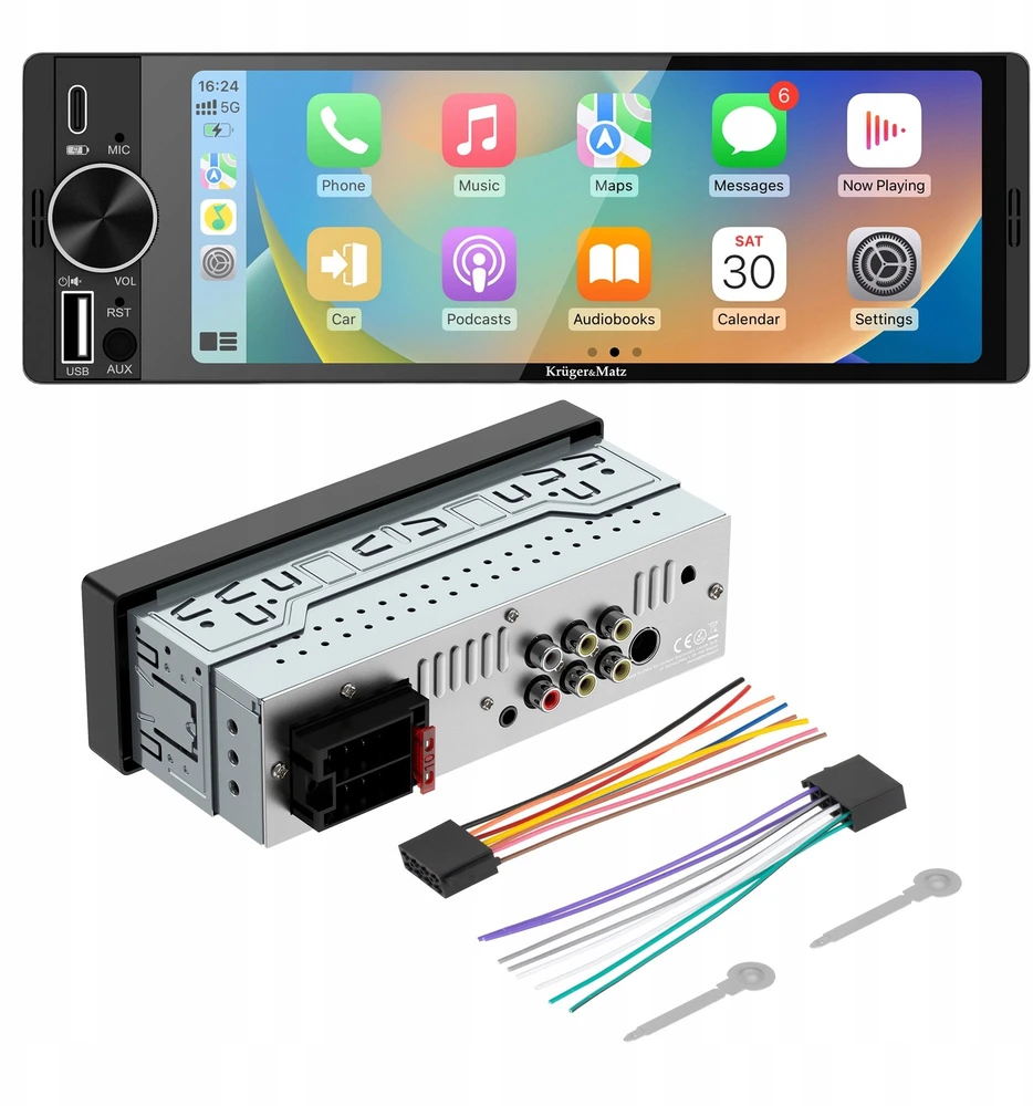 Automagnetola Kruger & Matz KM2016 1DIN CarPlay/AndroidAuto automobilio radijas