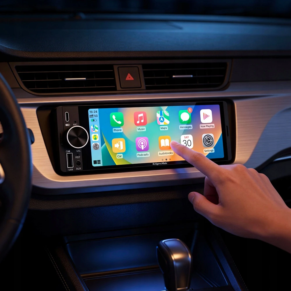 Automagnetola Kruger & Matz KM2016 1DIN CarPlay/AndroidAuto automobilio radijas