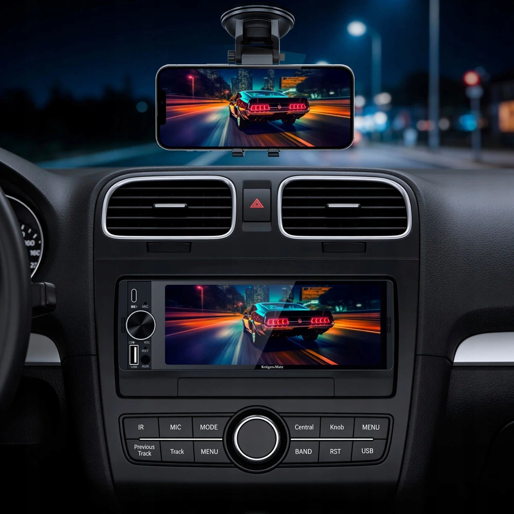 Automagnetola Kruger & Matz KM2016 1DIN CarPlay/AndroidAuto automobilio radijas