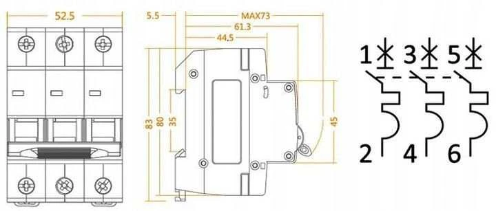 GACIA Automatinis jungiklis, 6kA, B, 3 polių, 50A GACIA SB6L B 3P 50A