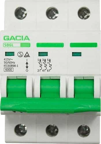 GACIA Automatinis jungiklis, 6kA, B, 3 polių, 50A GACIA SB6L B 3P 50A