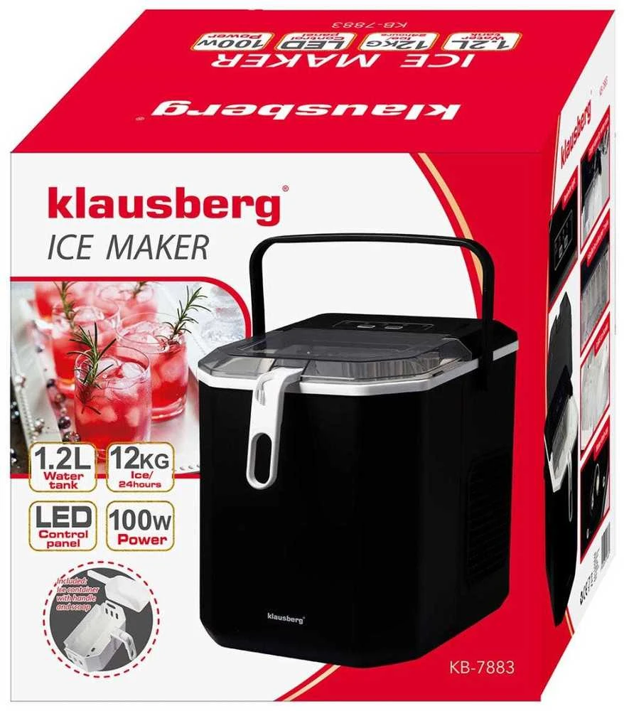 Kostkarka Automatinis ledo gaminimo aparatas, 100 W, 1,2 l bakas, LED skydelis, Klausberg, kb-7883