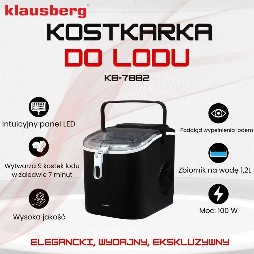Kostkarka Automatinis ledo gaminimo aparatas, 100 W, LED skydelis, 1,2 l bakas, Klausberg, kb-7882