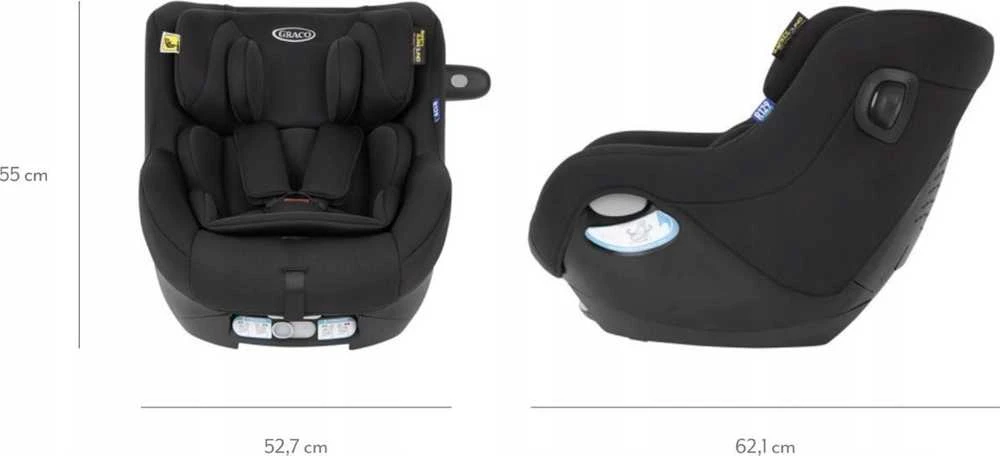 Graco Snuggo R129 juoda kėdutė su matmenimis