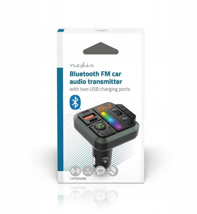 Transmiter FM Nedis Transmiter FM automobilinis Nedis CATR2024BK Bluetooth 1" stały Juodas