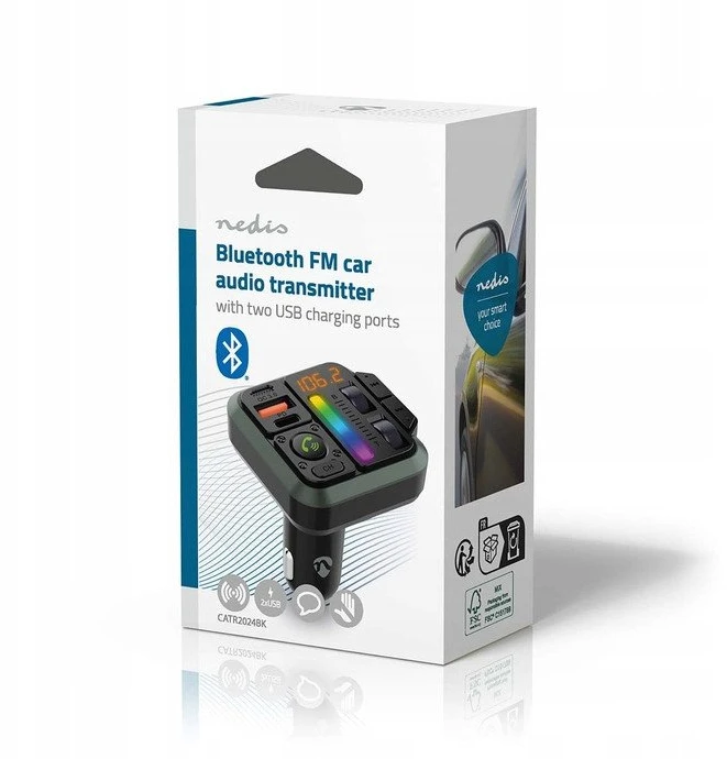 Transmiter FM Nedis Transmiter FM automobilinis Nedis CATR2024BK Bluetooth 1" stały Juodas