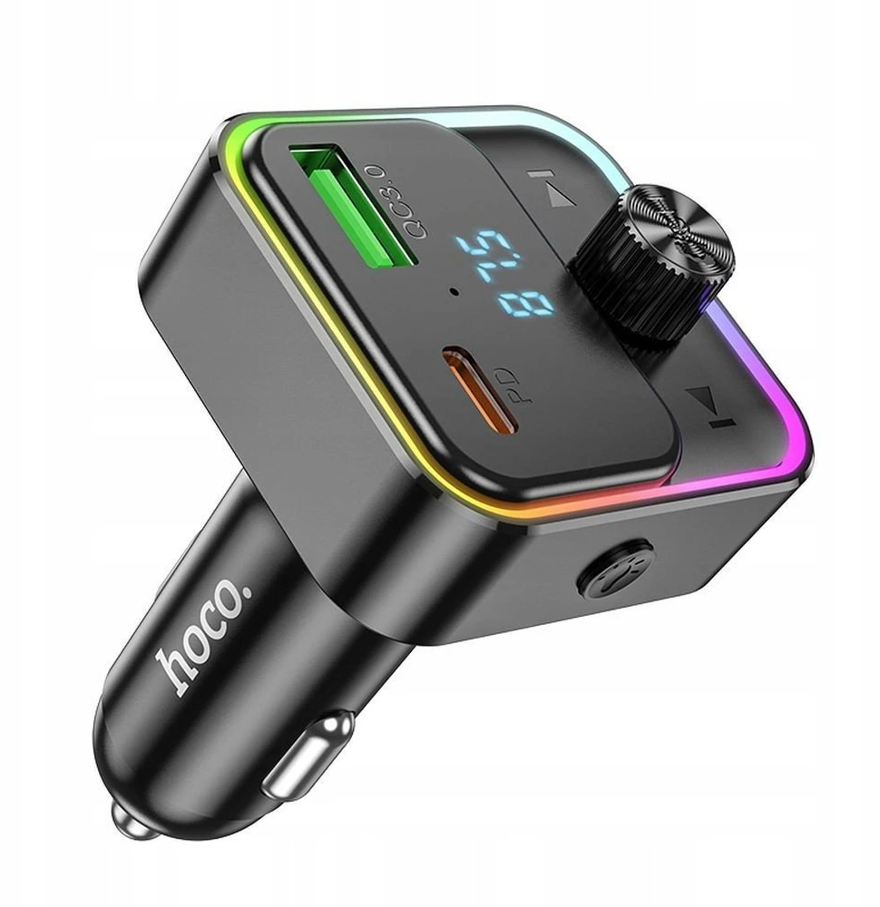 Automobilinis įkroviklis Hoco QC3.0 PD 30W su FM siųstuvu E81 juodas