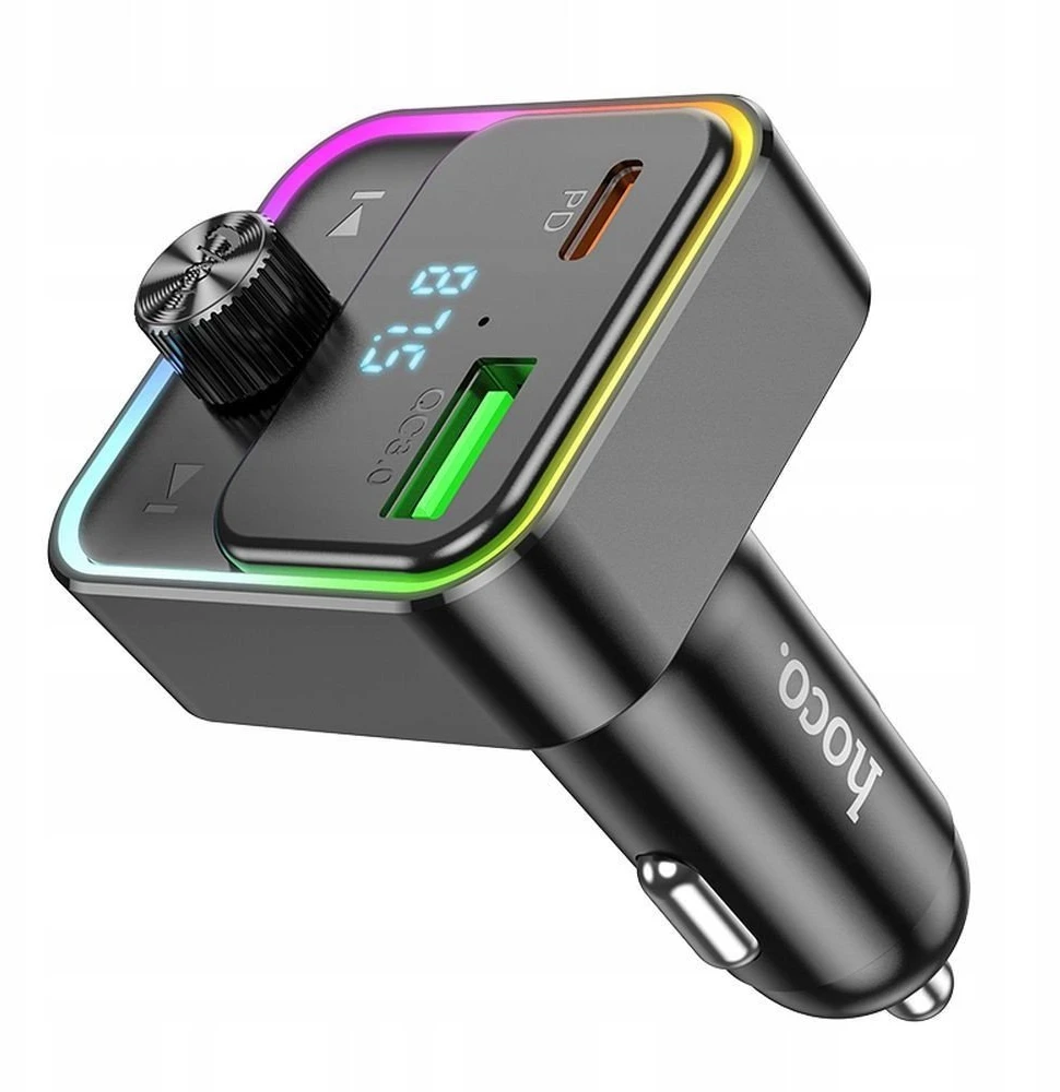 Automobilinis įkroviklis Hoco QC3.0 PD 30W su FM siųstuvu E81 juodas