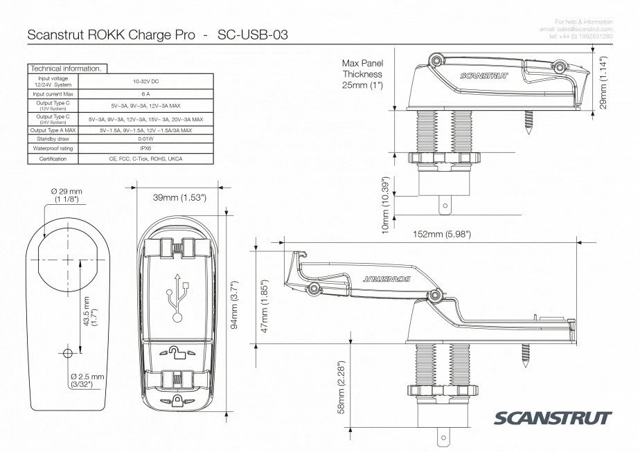 Scanstrut Įkroviklis Automobilinis įkroviklis USB-A/C 12/24V 36/60W Scanstrut S.C.-USB-03