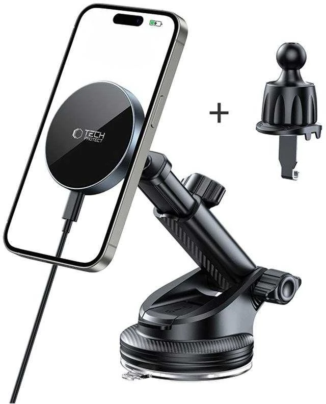 „Tech-Protect mm15W-V5“ magnetinis „MagSafe“ automobilio laikiklis kabinai / priekiniam stiklui / oro išleidimo angai - Juodas