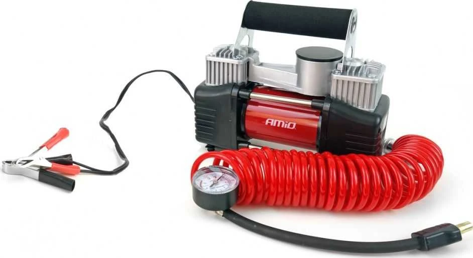 Amio metalinis dviejų stūmoklių kompresorius su manometru 12V
